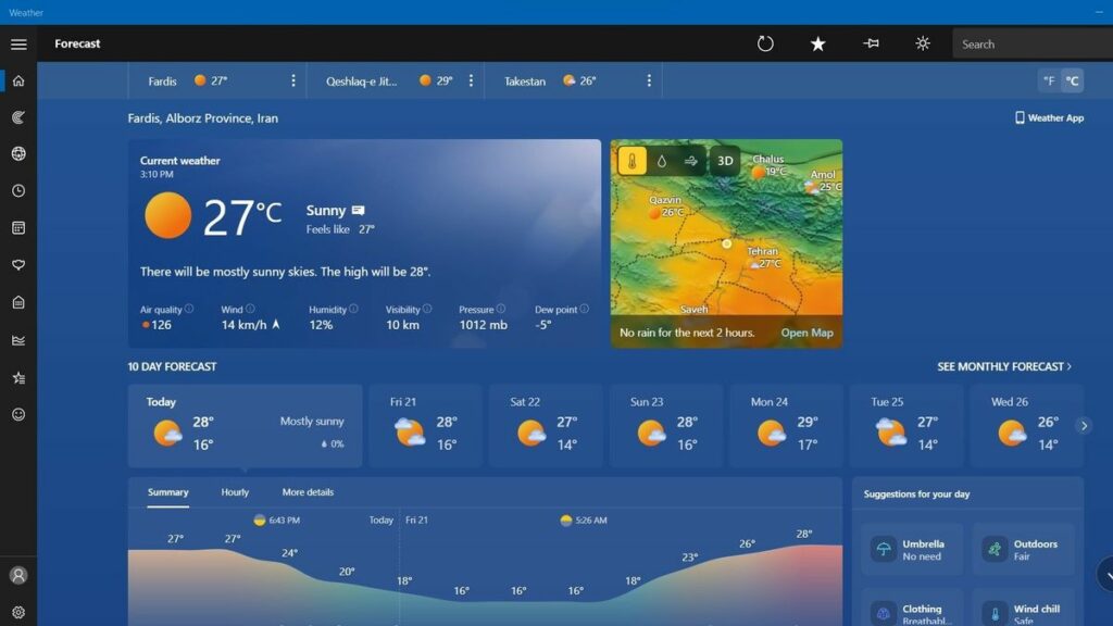 سرویس Weather از مایکروسافت سرویس Weather مایکروسافت دوباره دقیق‌ترین برنامه پیش‌بینی آب‌وهوا شد