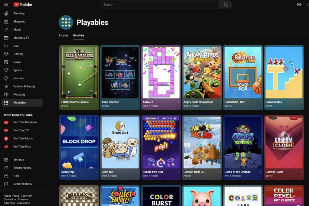یوتوب بیش از 75 بازی بدون نیاز به نصب را در دسترس تمام کاربران خود قرار داد